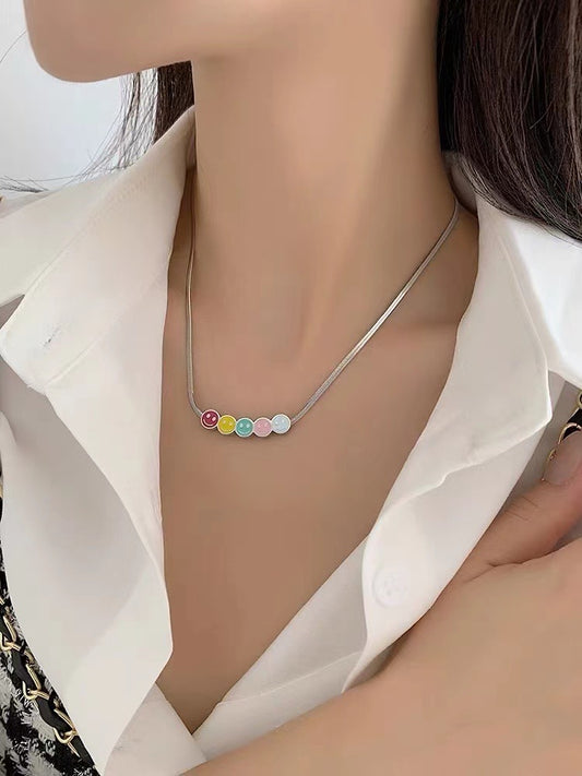 High-End Light Luxury Color Smiley Face Necklace