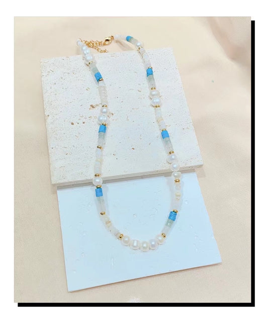 Beautiful High-End Light Luxury Blue And White Pearl Necklace