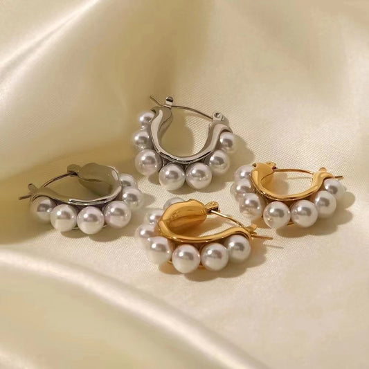 High-End Light Luxury Pearl Half Hoop Earrings