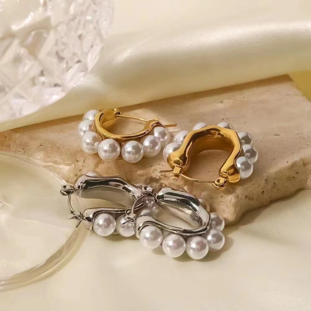 High-End Light Luxury Pearl Half Hoop Earrings