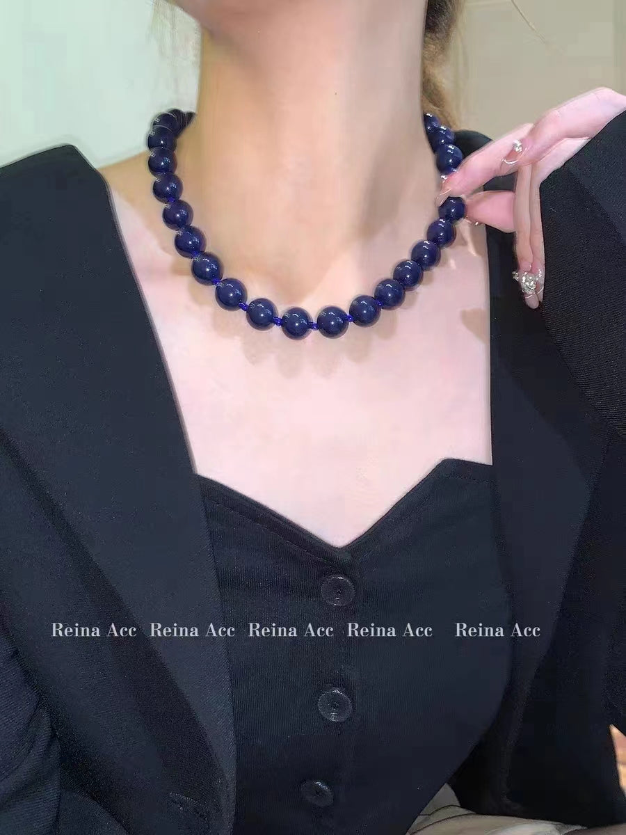 Temperament Blue Large Bead Necklace Fashionable And Advanced