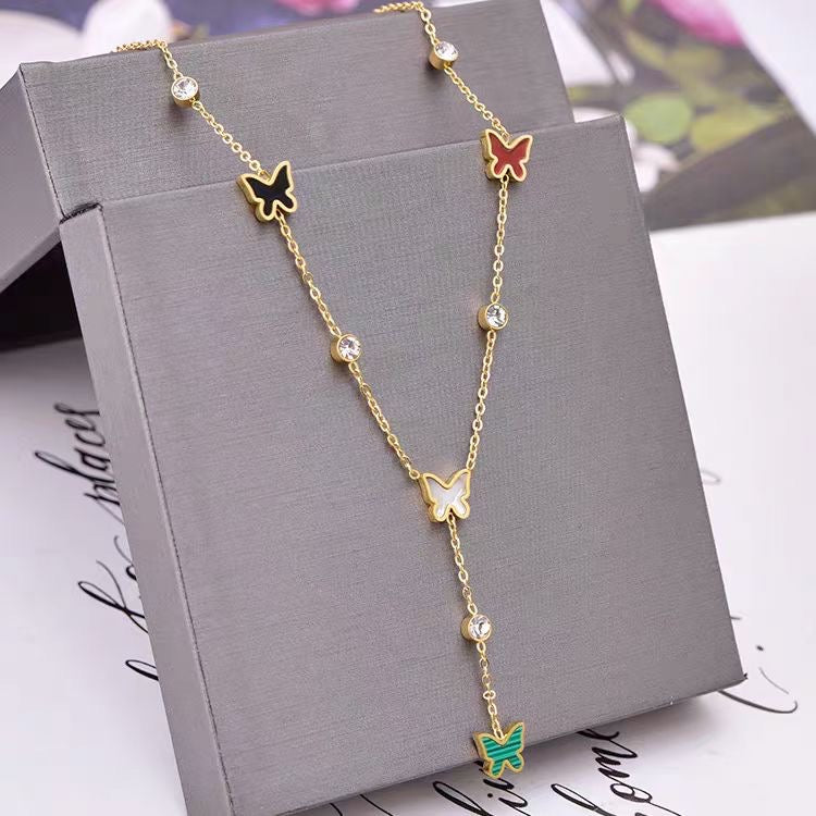 Versatile Niche Design High-End Light Luxury Colorful Pendant Butterfly Necklace