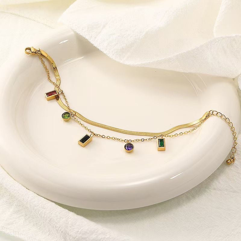 Versatile Niche Design, High-End And Light Luxury Colorful Rhinestone Bracelet