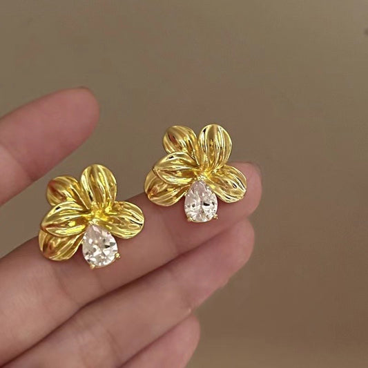 Golden Flower Diamond Earrings