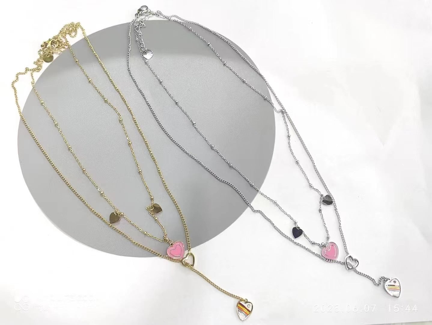 Gold And Silver Pink Love Necklaces