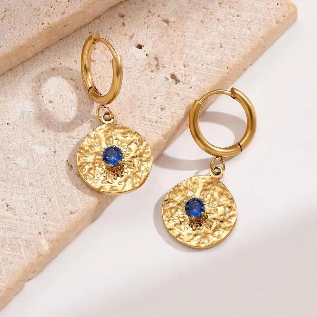 Blue Embellished Gold Earrings