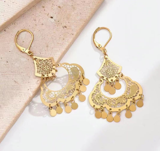 Gold Pendant Tassel Earrings