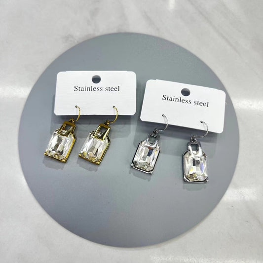 Gold And Silver Large Square Diamond Drop Earrings