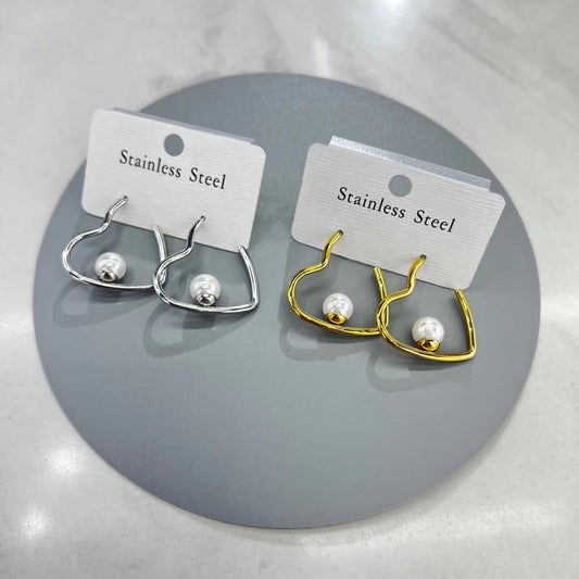 Hot Style High-End Pearl Love Inlaid Gold And Silver Earrings