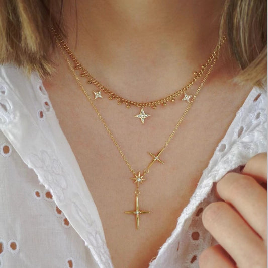 European And American Fashion Double-Layered Star-Shaped Clavicle Chain