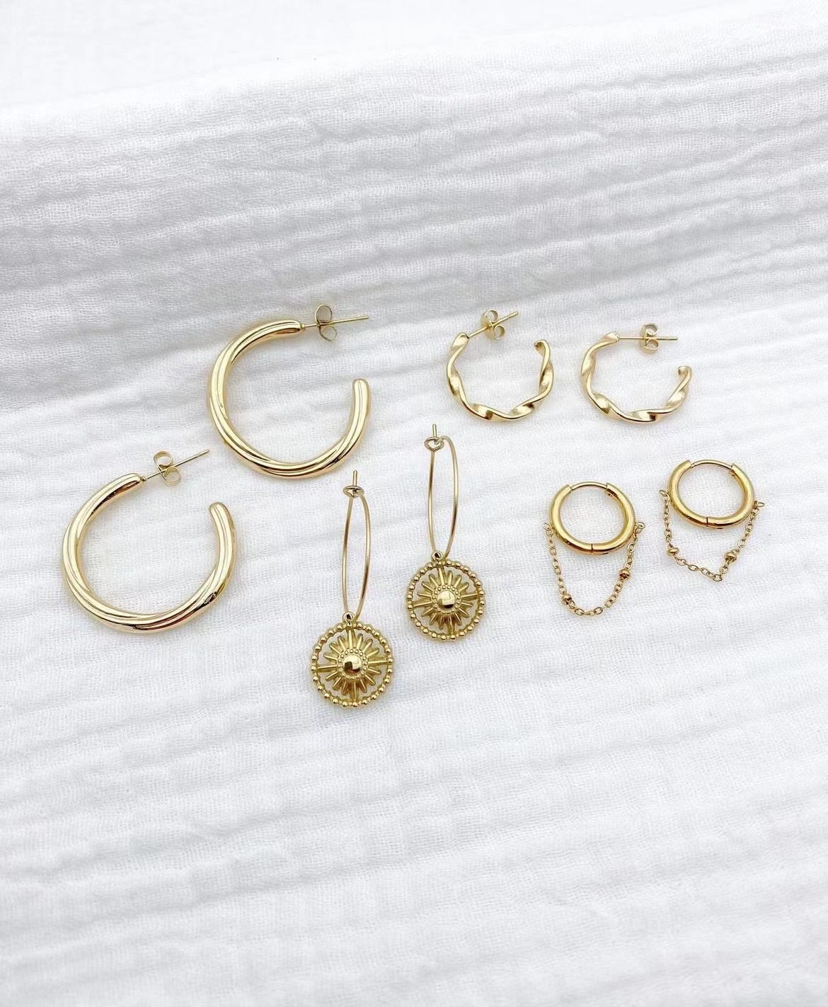 Gold Hoop Earrings, Drop Glossy Stud Earrings, Fashion Earrings