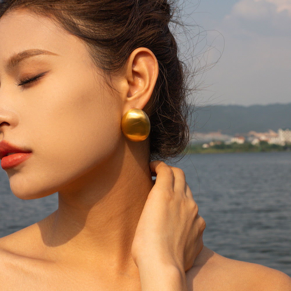 Golden Bean Titanium Steel Earrings INS Women's Fashion Versatile Geometric Earrings