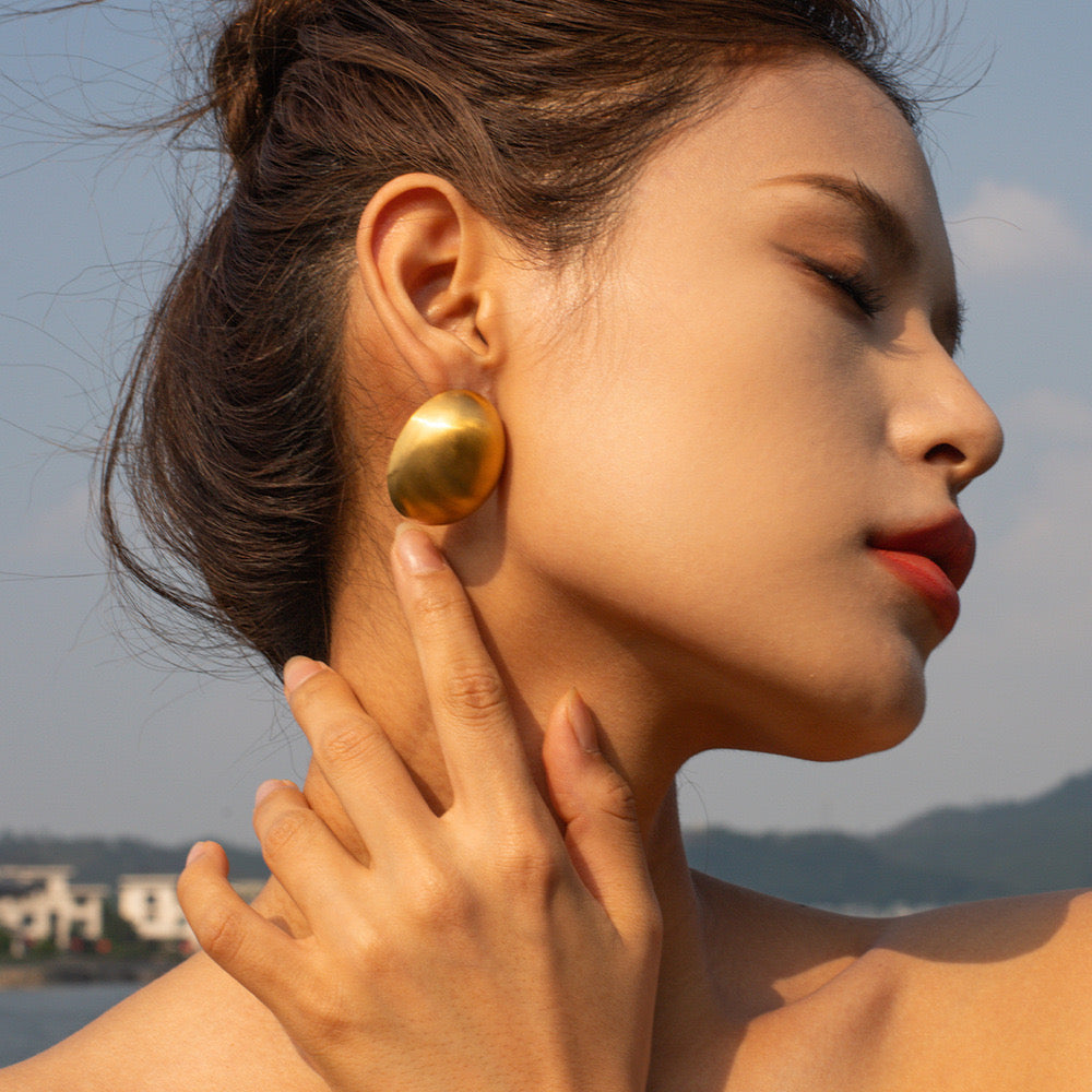 Golden Bean Titanium Steel Earrings INS Women's Fashion Versatile Geometric Earrings