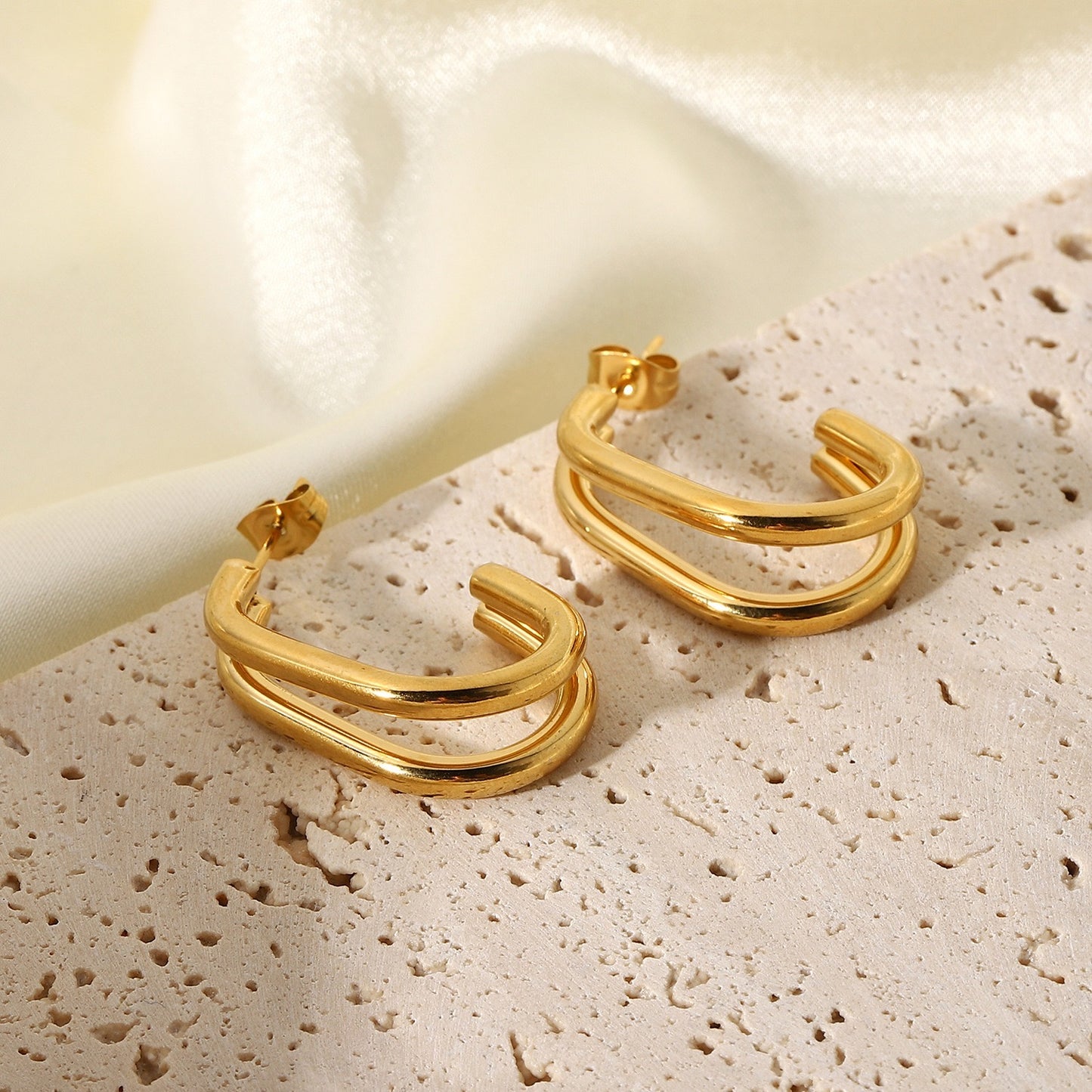 Advanced Gold Double Ring Earrings