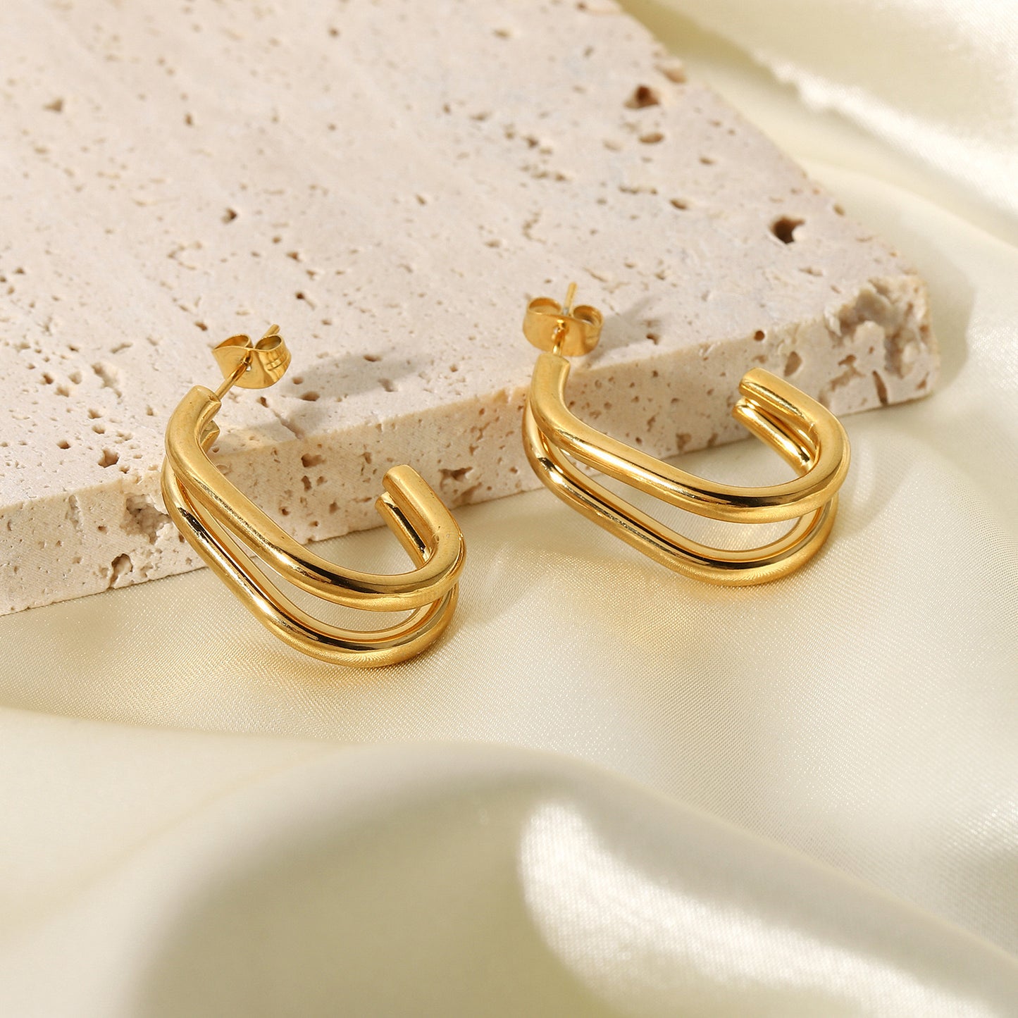 Advanced Gold Double Ring Earrings