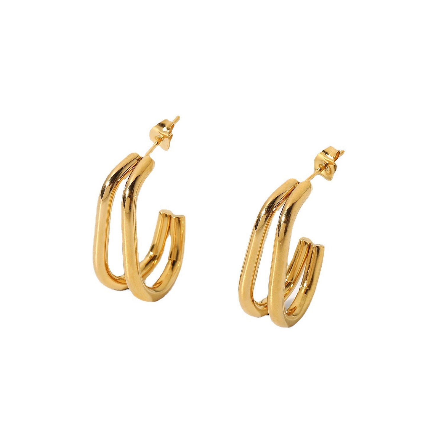 Advanced Gold Double Ring Earrings