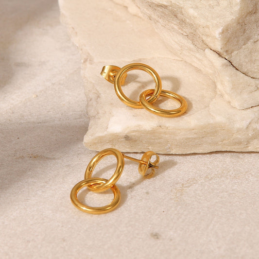 Advanced Gold Double Ring Earrings