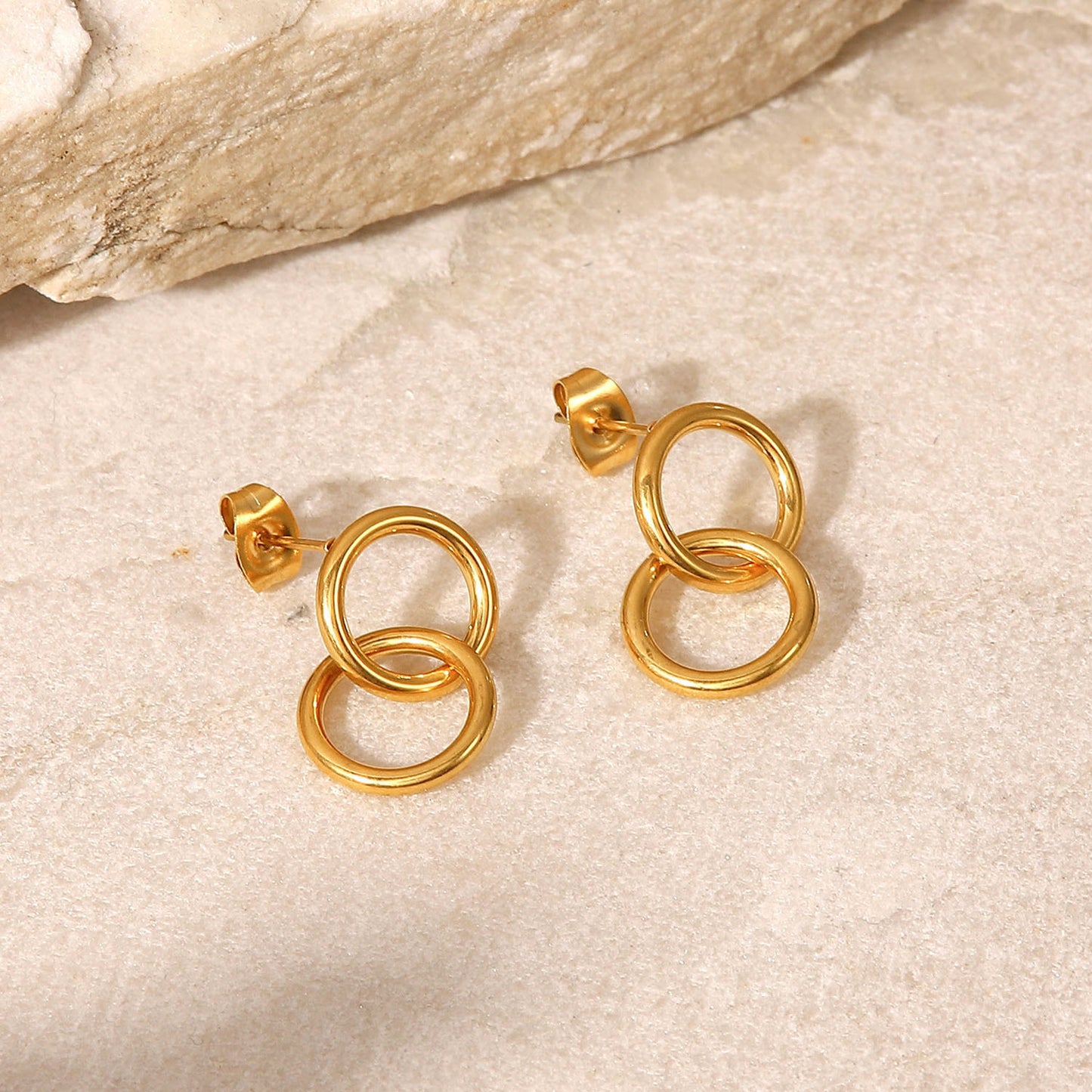 Advanced Gold Double Ring Earrings