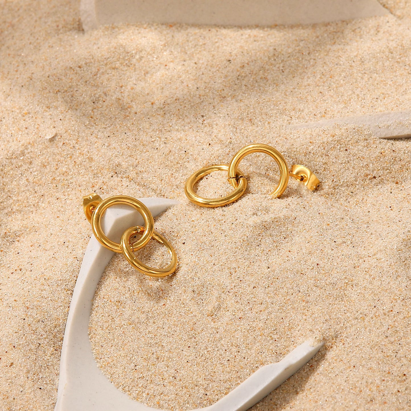 Advanced Gold Double Ring Earrings