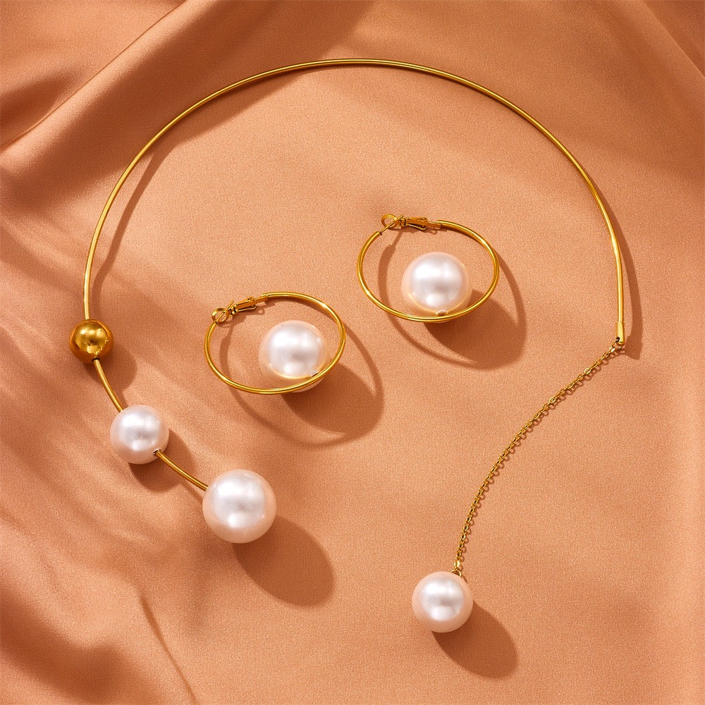 New Style High Quality Open Pearl Necklace Earrings