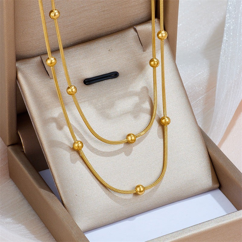 New Style High-End Round Bead Double String Necklace