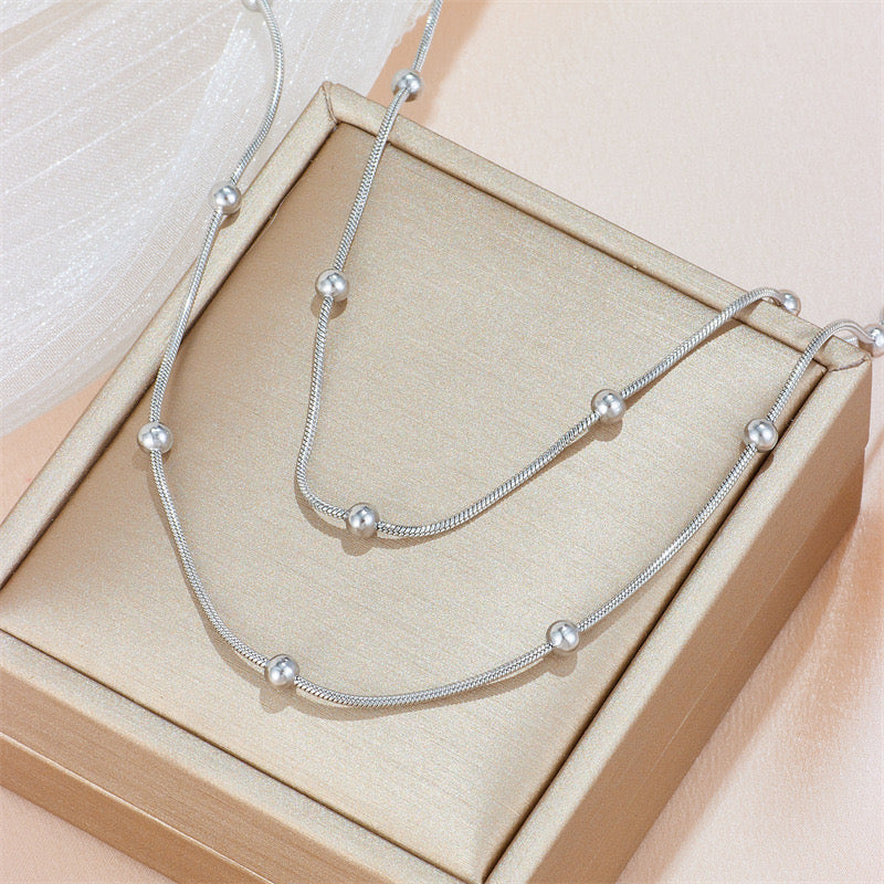 New Style High-End Round Bead Double String Necklace