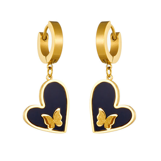 Premium Featured Love Heart Inlaid Butterfly Earrings