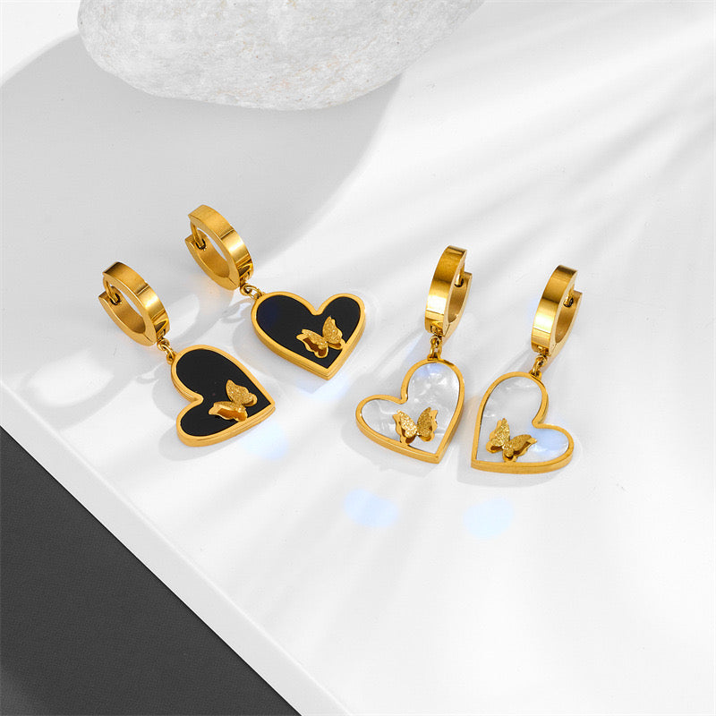 Premium Featured Love Heart Inlaid Butterfly Earrings