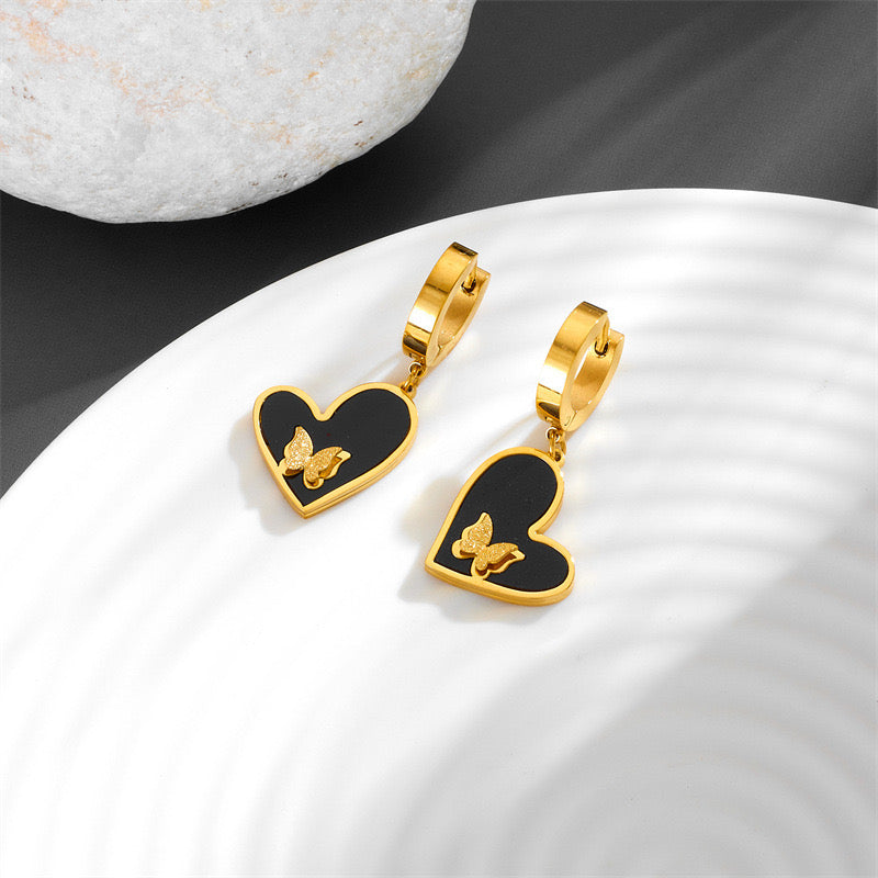 Premium Featured Love Heart Inlaid Butterfly Earrings