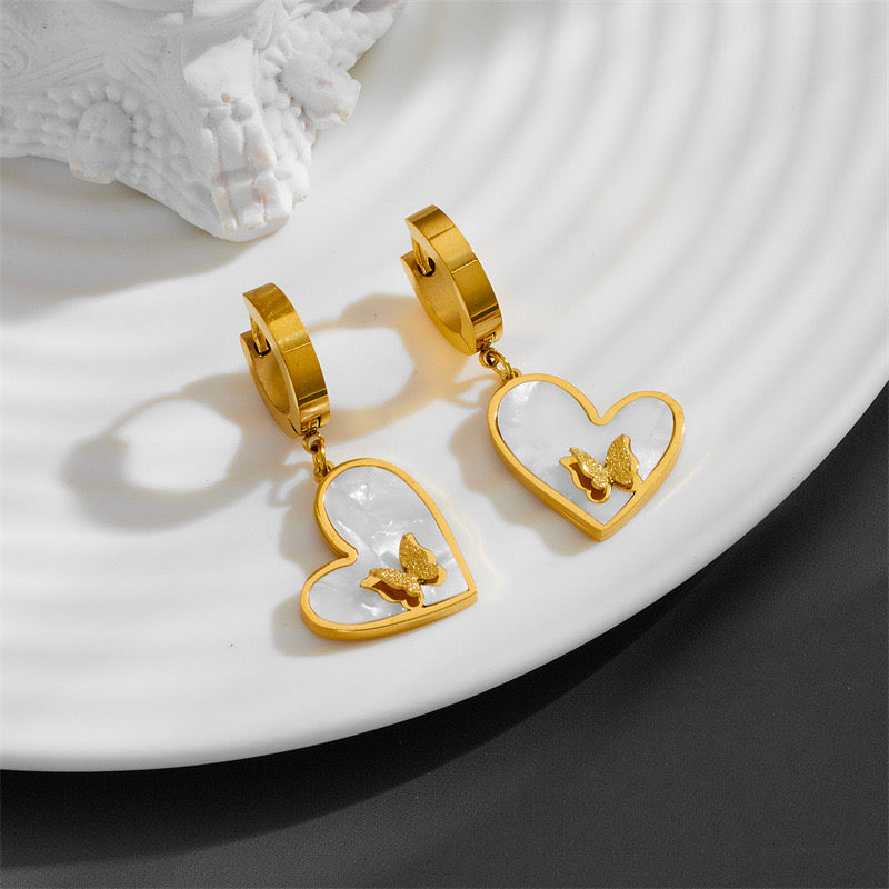 Premium Featured Love Heart Inlaid Butterfly Earrings