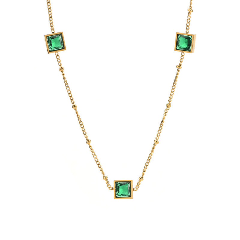 Light Luxury Niche High-End Green Square Diamond Necklace