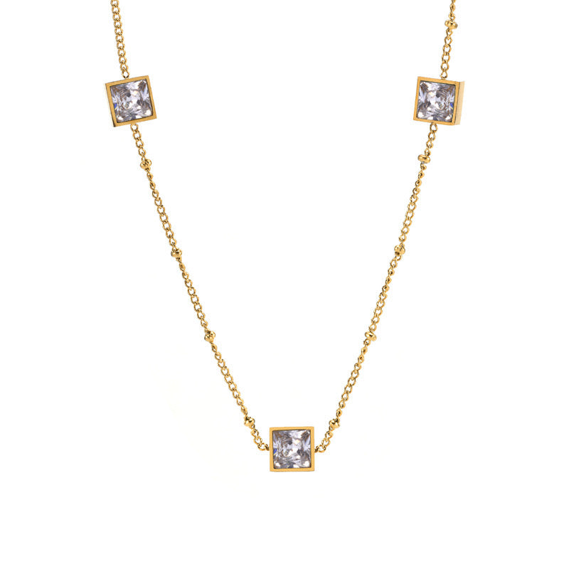 Light Luxury Niche High-End Green Square Diamond Necklace