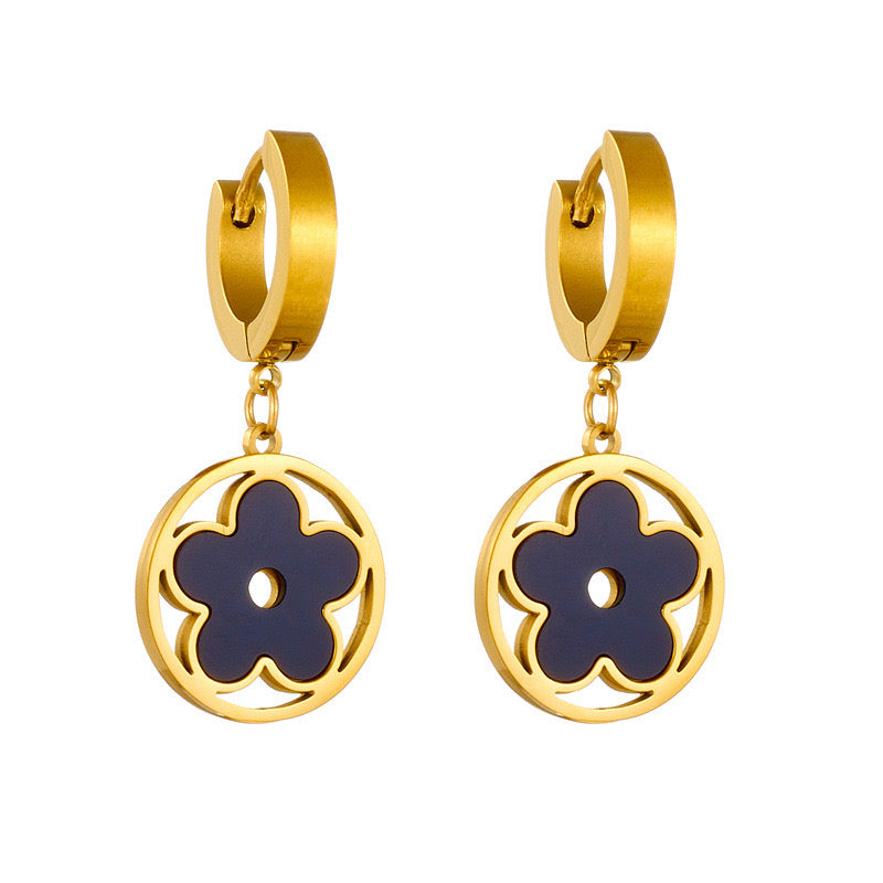 Ins Style High-End Light Luxury Temperament Versatile Black Flower Earrings