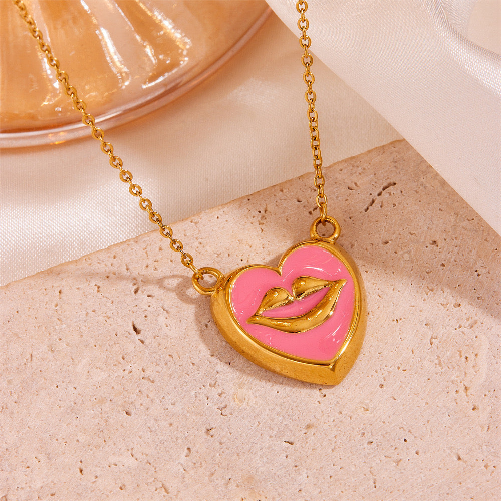 High-End Simple And Light Luxury Pink Love Lips Necklace