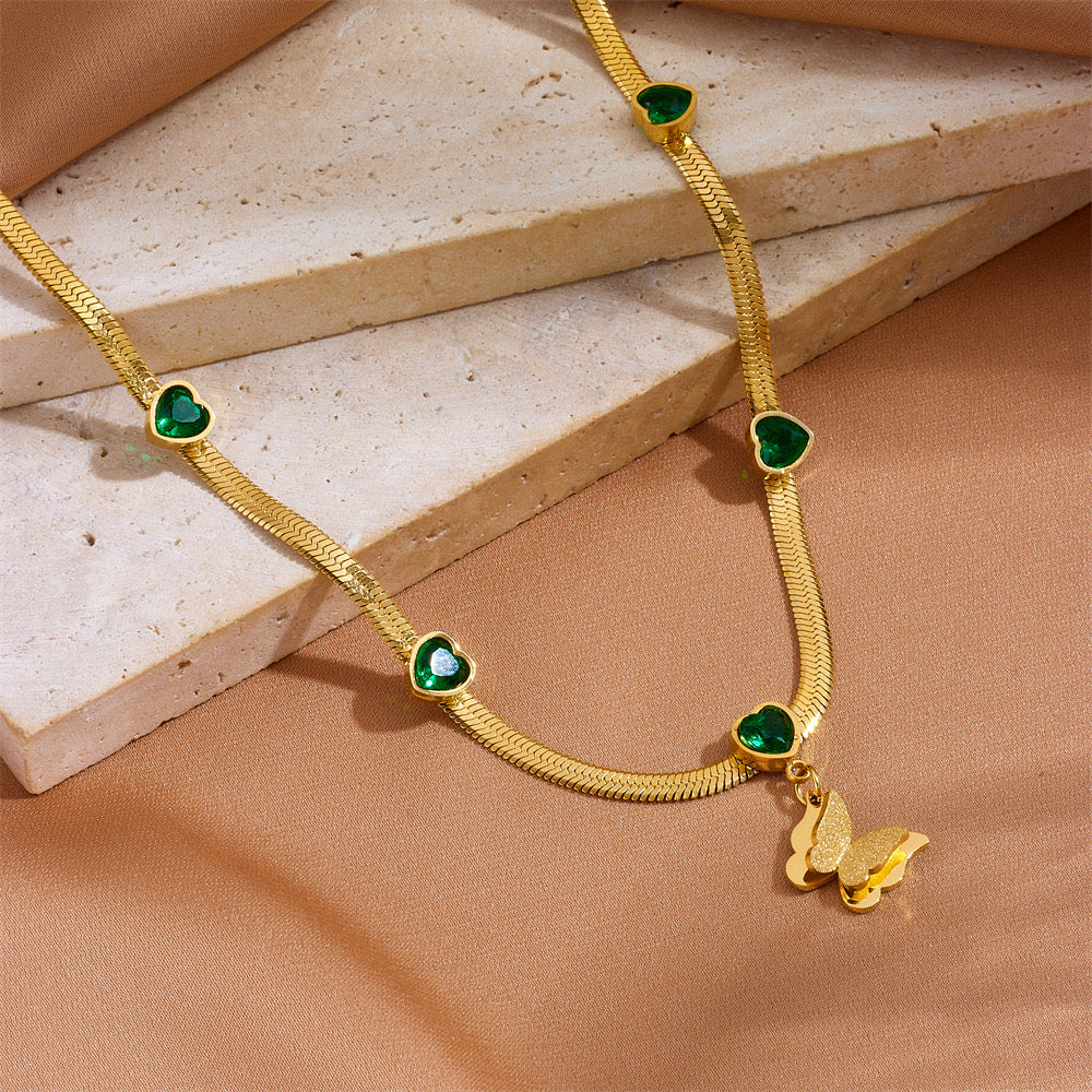 High-End Simple And Light Luxury Green Love Gemstone Necklace