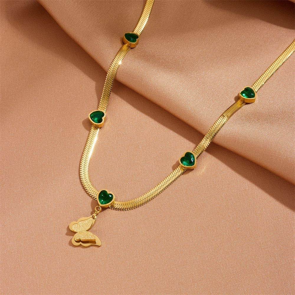 High-End Simple And Light Luxury Green Love Gemstone Necklace