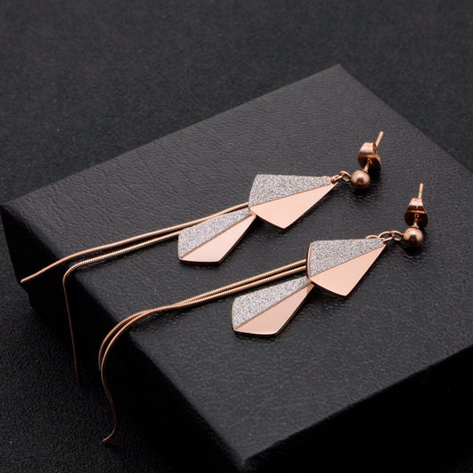 High-End Simple Light Luxury Gold Powder Pendant Earrings