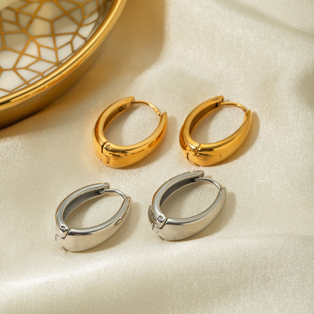 Premium Gold Silver Oval Earrings