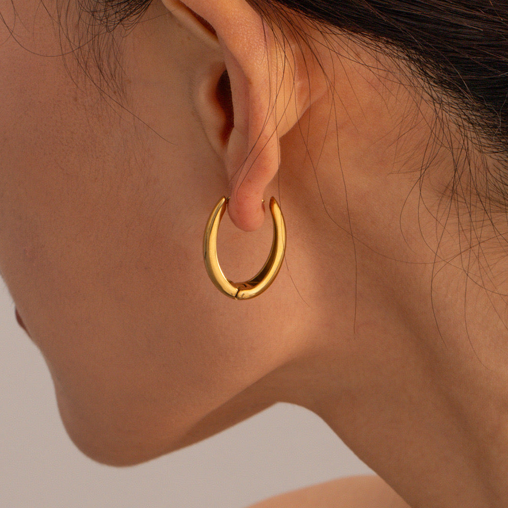 Premium Gold Silver Oval Earrings