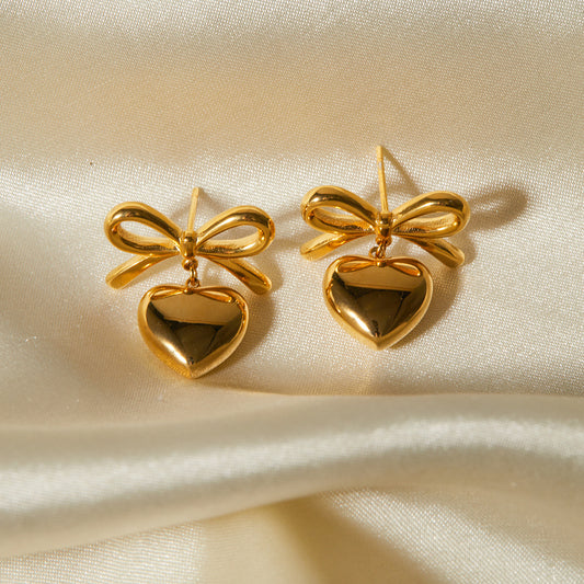 Premium Gold And Silver Love Bow Earrings