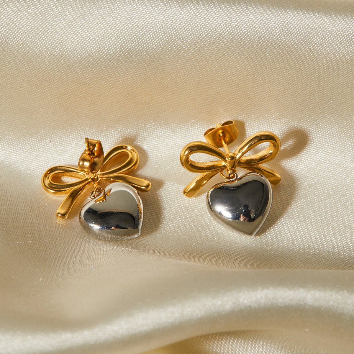 Premium Gold And Silver Love Bow Earrings