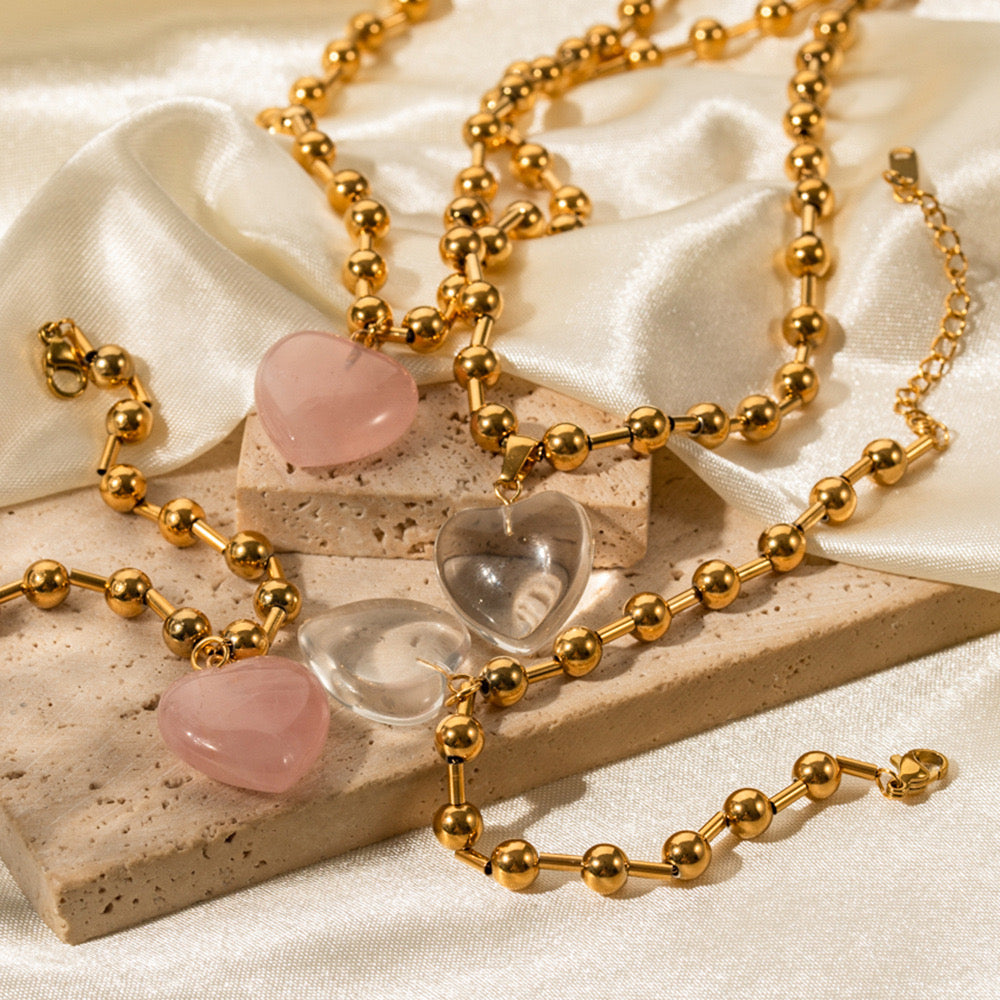 Premium Pink Transparent Love Gold Necklace