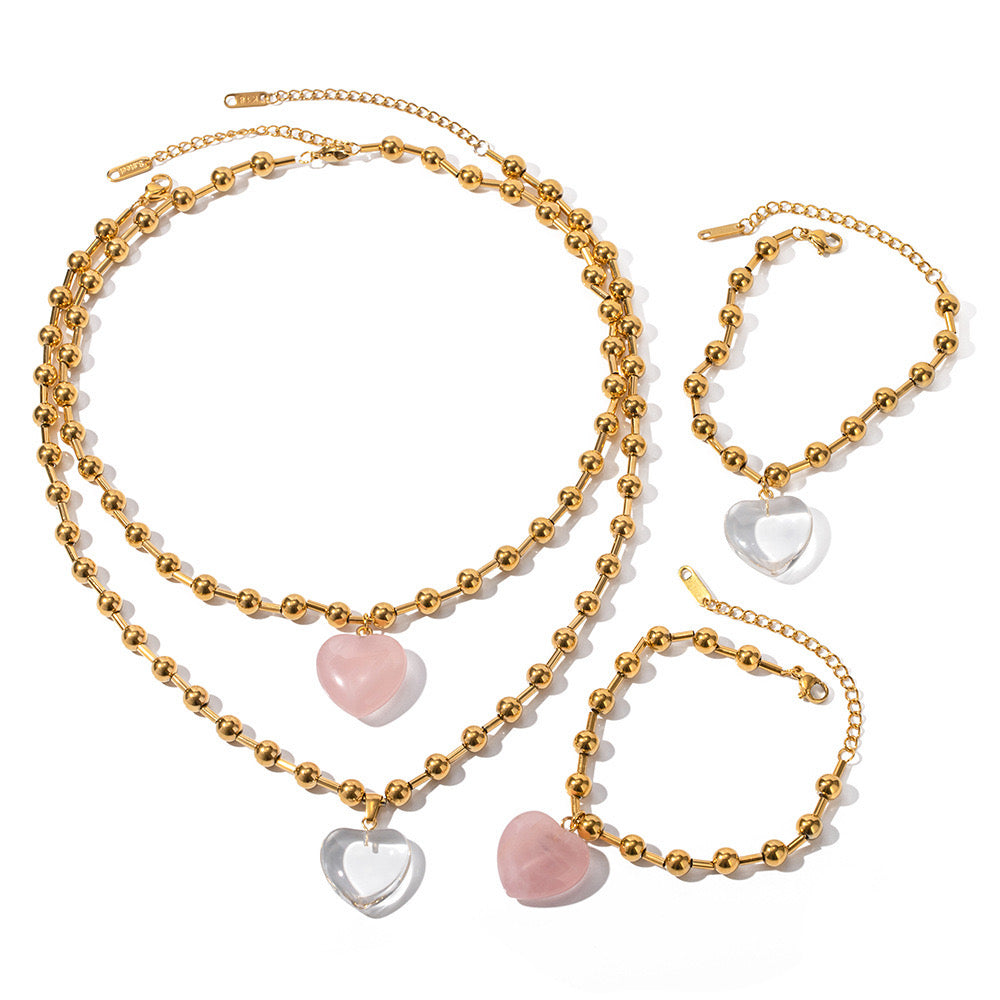 Premium Pink Transparent Love Gold Necklace