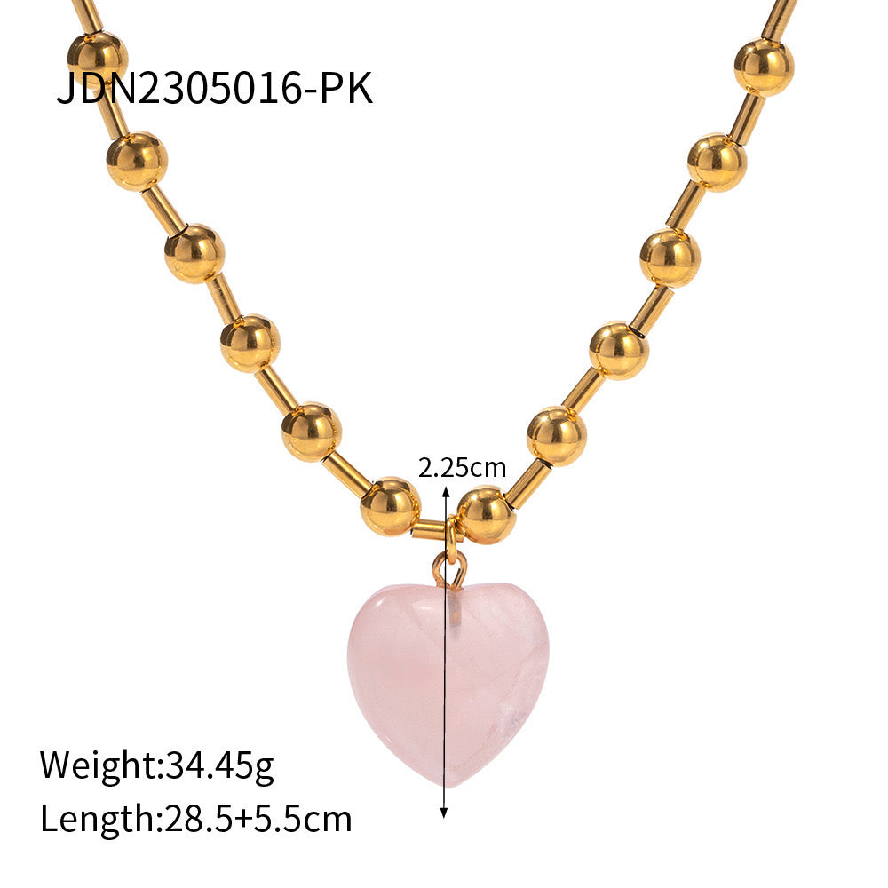 Premium Pink Transparent Love Gold Necklace