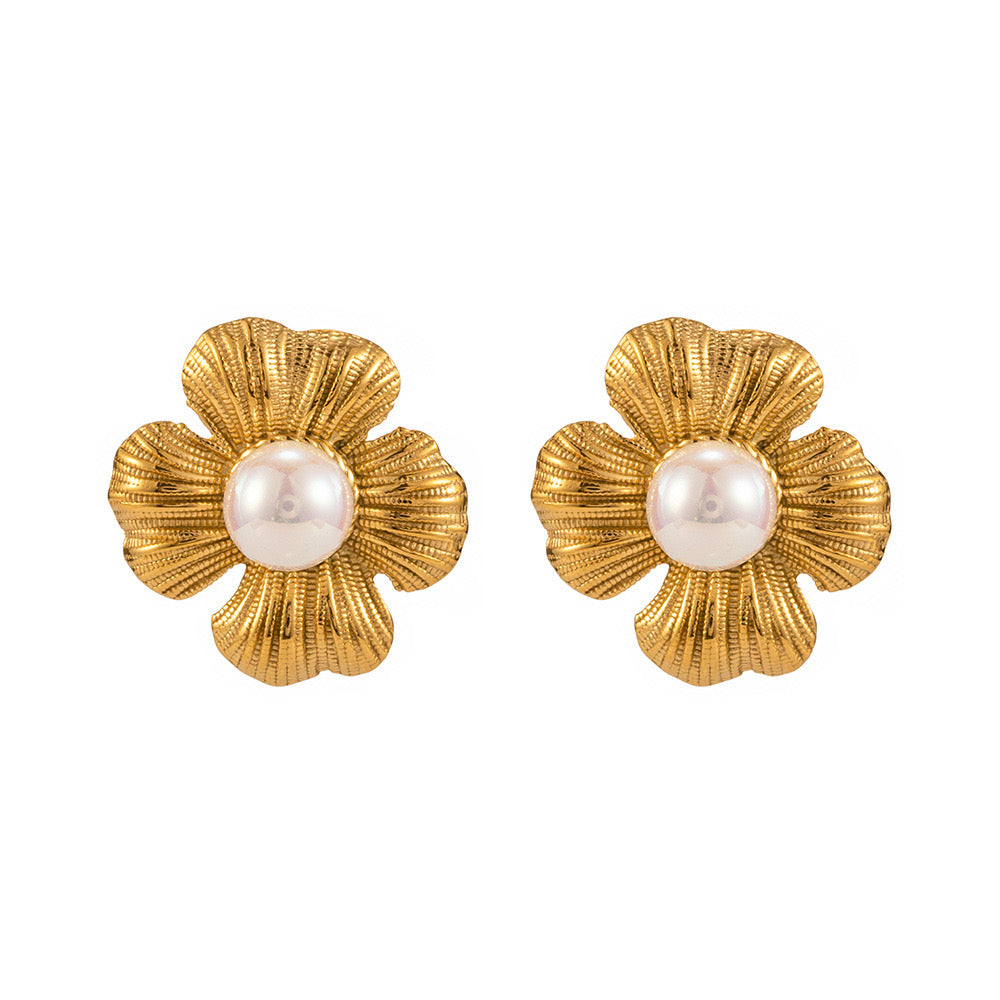 Premium Gold Flower Pearl Earrings