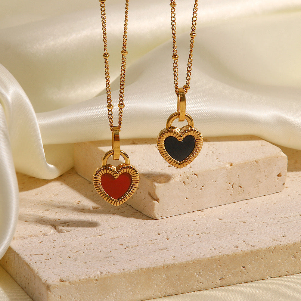 Premium Red Heart And Black Heart Necklace