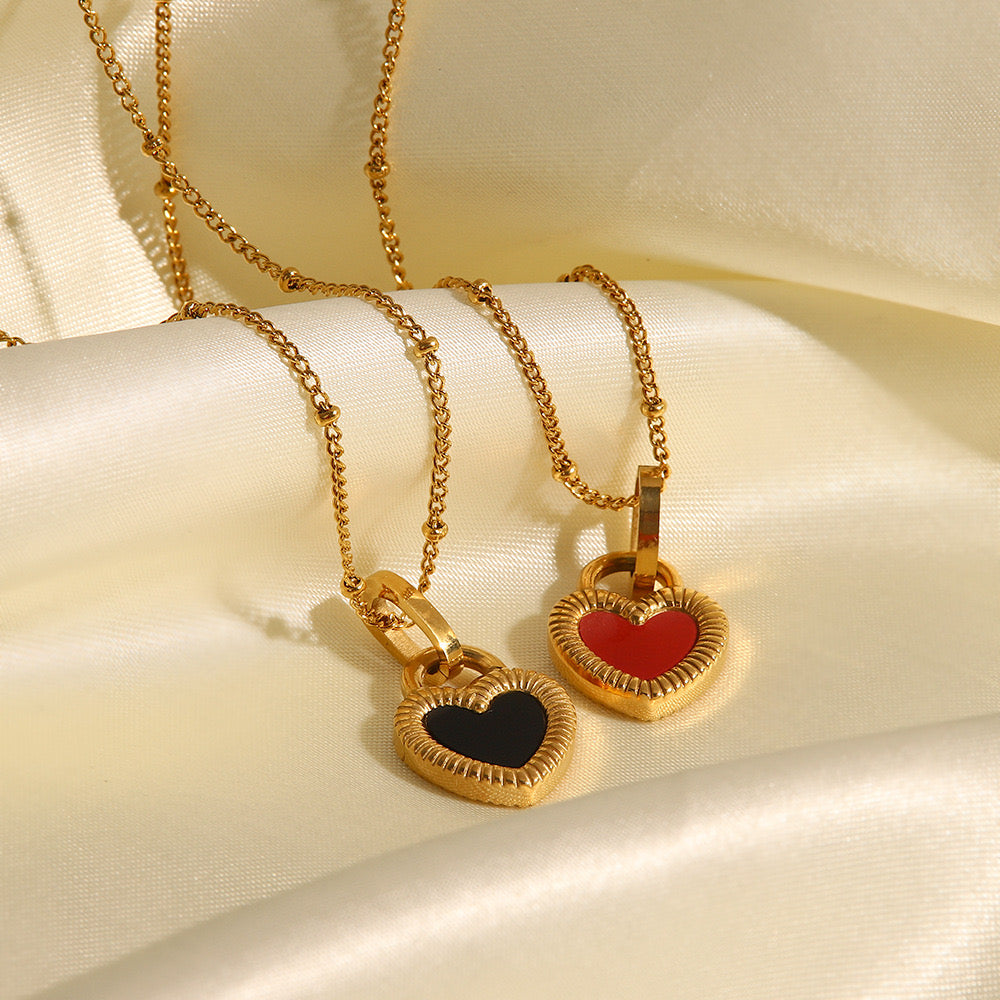 Premium Red Heart And Black Heart Necklace