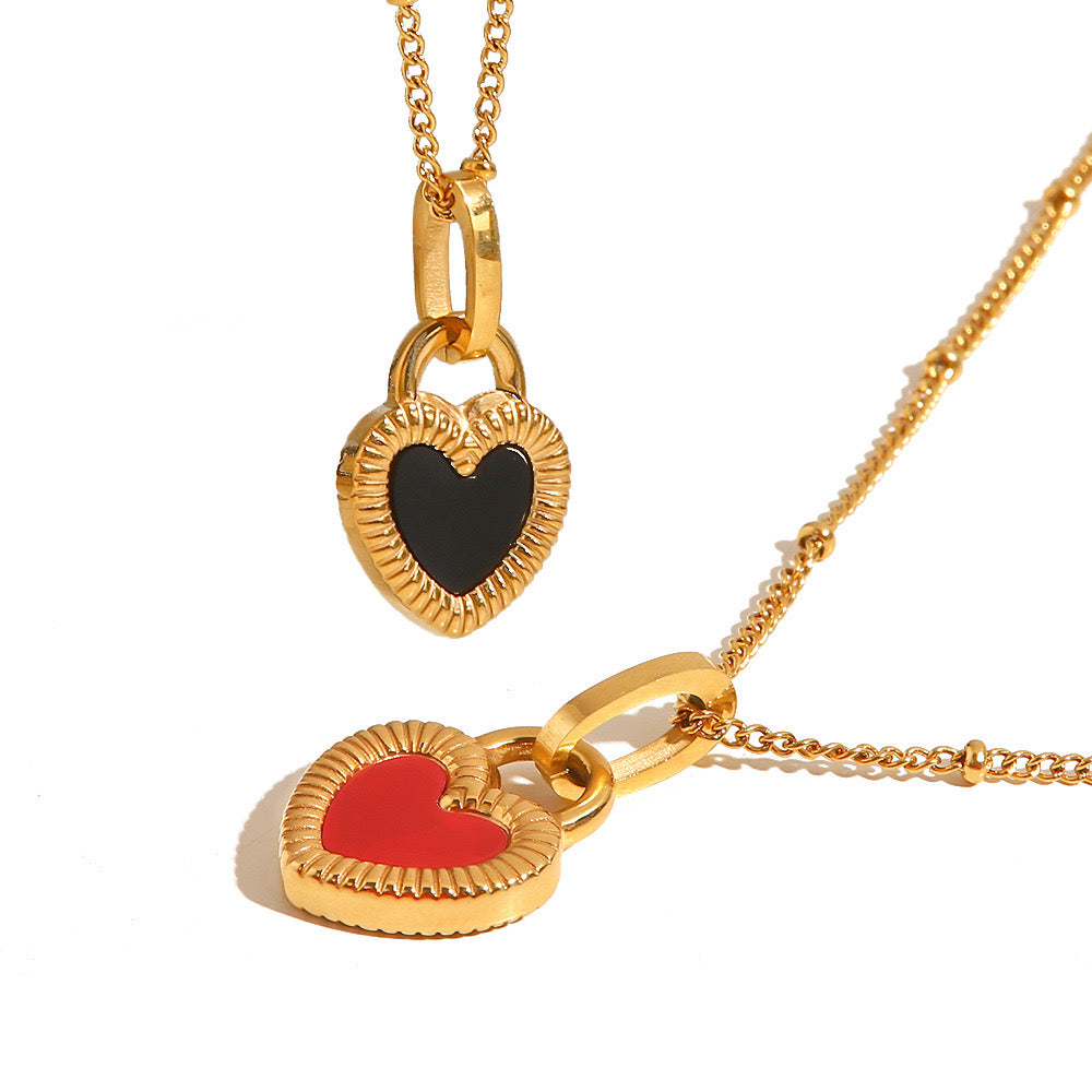 Premium Red Heart And Black Heart Necklace