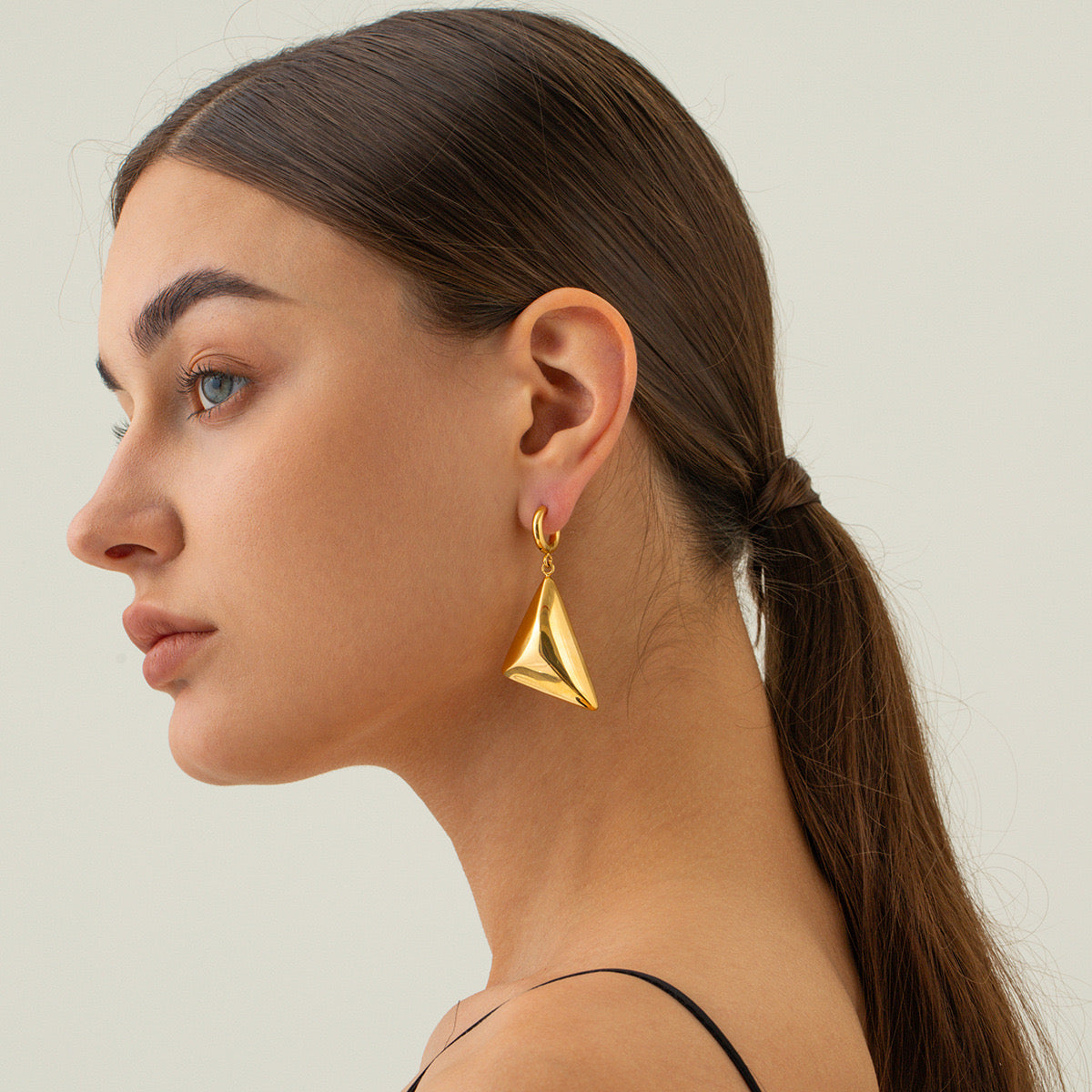 Gold Silver Triangular Pyramid Drop Earrings