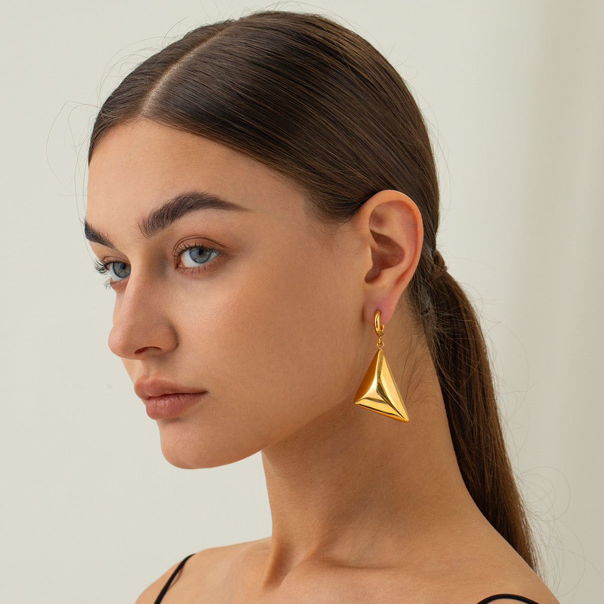 Gold Silver Triangular Pyramid Drop Earrings